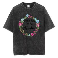 Happy Mothers Day Floral T Shirt Vintage Washed Cotton ShortSleev Casual Tops Light Luxury Perfect Gift for Mom S
