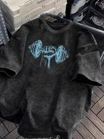 Vintage Acid Wash Gym Hand Lifting Barbell Graphic TShirt Oversized Streetwear Cotton Tops for Men Women Graphic T Shirts S