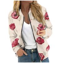 Stylish Womens Floral Baseball Jacket Lightweight, Vintage Work Jacket, Oversized with Buttons, Perfect for Casual & Fashionable Outfits L smėlis