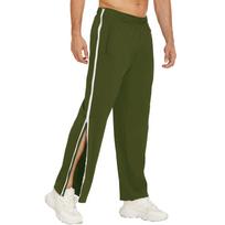 Men’s Athletic Track Pants with Full Side Zipper, Lightweight Quick-Dry Sports Joggers, Adjustable Waistband L armijos žalia spalva