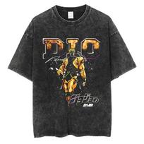 Anime JoJos Bizarre Adventure Giorno Giovanna Print Washed TShirt Men Washed Cotton Tshirts Manga Vintage Tshirt Harajuku Tops S