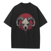 Cotton T Shirt Graphic Tees Baggy Dropped Shoulders Oversized Short Sleeve Design Clothes Ram Skull Graphic Unisex Tops S įvairiaspalvis