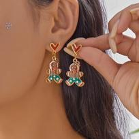 Christmas Colorful Love Heart Gingerbread Drop Earrings for Women Cute Enamel Xmas Gingerbread man Earrings Party Jewelry Gifts
