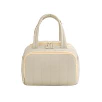 Insulated Lunch Bag Portable Handheld Bento Box Carrier Thermal Food Storage Bag for School Work Travel with Double Zipper Closure one size smėlis