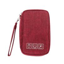 Portable Mini Electronics Organizer Bag Cable Storage Case for Power Bank Earphones Mobile Phone Accessories with Zipper Closure and Wrist Strap one size raudona