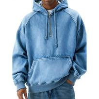 Men’s Casual Loose Fit Pullover Hoodie with Half Zip Front and Kangaroo Pocket Cotton Blend Long Sleeve Sweatshirt M mėlyna