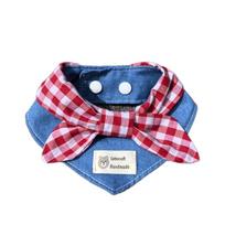 Cute Soft Dog Bandanas Breathable Adroable Pet Bandana with Red Plaid Bow Tie Triangle Bibs for Small Medium Puppy Cat (Red,M) raudona