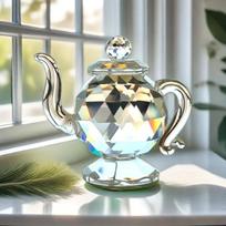 Charming Crystal Teapot Figurine - Versatile Home and Office Decor, Perfect for Living Room, Bar, Cafe | No Power Required