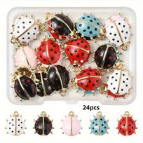 24 pieces of 5 ladybug charm - alloy enamel pendant, cadmium and nickel free, mixed colors, 17x15x4mm, gold toned hole, perfect 24pcs