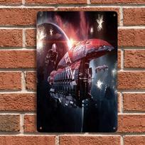 1 piece of spaceship interstellar war themed tin plaque, sci-fi fan bedroom/study wall decoration, retro industrial style metal (as the picture,20x30cm)