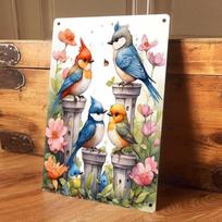 1 piece of colorful bird and flower pattern tin wall hanging plaque, suitable for home wall decoration, living room, bedroom, en (as the picture,20x30cm)