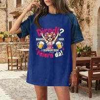 Women's Casual Denim Patchwork Oktoberfest Print Short Sleeve T Shirt Comfortable Loose Fit Tee Top for Everyday Wear S mėlyna