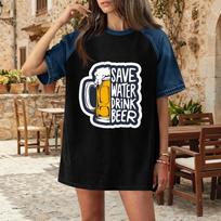 Casual Women Denim Patchwork Oktoberfest Graphic T Shirt Comfortable Short Sleeve Loose Fit Top for Daily Wear XXXL juoda