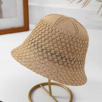 New Straw Weave Fisherman Cap Breathable Floppy Wide Brim Bucket Hat Hollow Out Foldable Women's Summer Hat Female chaki