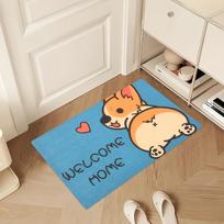 1pc Corgi Welcome Doormat - Polyester, PVC Backed, Rectangular, Hand Washable - Decorative Front Porch Rug for Home Entrance 40X60cm