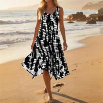 Sleeveless Loose Fit Midi Dress with Abstract Print for Women Casual Summer Lightweight Flowy Sundress Round Neck L juoda