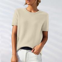 Women's Casual Short Sleeve Knit Sweater Top Soft Lightweight Pullover for Everyday Wear, Red, Sizes S-XL L smėlis