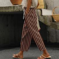 Women's Casual Fashion Striped Print Elastic Waistband Lounge Pants Comfortable Fit Relaxed Style Soft Fabric S kupranugaris