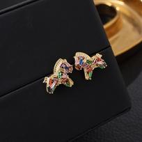 Rhinestone New Year Pony Jewelry Set Copper Vintage Zircon Earrings Necklace  Girls Earrings