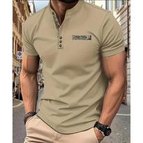 Men's Casual Short Sleeve Polo Shirt with Stand Collar Summer Breathable Lightweight Fabric Classic Fit Comfortable Design L chaki