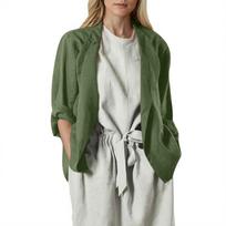 Women’s Open Front Lightweight Blazer Relaxed Fit Three Quarter Sleeve Casual Linen Jacket for Work or Daily Wear L armijos žalia spalva