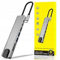 Hub Usb C 3.0 8W1 Adapter Przejściówka Port Hdmi 4K Karta Sd Lan Wtyk Rj45