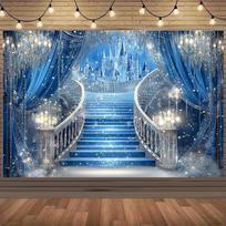 2D Flat Frozen Castle Backdrop with Sparkling Stairs for Princess Party Decor 47.2x31.5inch/120*80cm