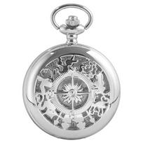 Elegant Vintage Retro Popular Silver Pocket Watch Hollow Compass Star Pattern Quartz Pendant Watch for Casual Wear CF1803 juoda