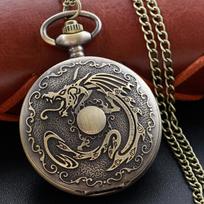 Bronze Flame Dragon Quartz Pocket Watch with Chain Men's and Women's Retro Charm Steampunk Pendant Necklace Clock CF1040 bronza