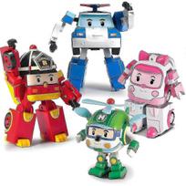 SBSG Robocar Poli 4 vnt. pakuotė Poli + Gintaras + Rojus + Helis Transformuojami robotai žaislai, 4 colių transformuojami veiksmo