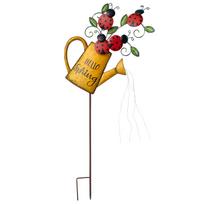 Metal Garden Stake Watering Can with Ladybug Decorations Outdoor Yard Art Lawn Ornament for Garden Decoration geltona