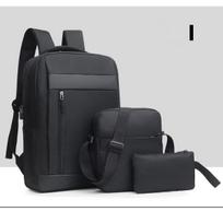 Kuprinės trijų dalių rinkinys Didelės talpos kuprinė USB įkrovimas Verslo kompiuterio krepšys Laisvalaikio knygų krepšys 30x12x42cm juoda