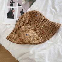Fashionable Colorful Sunscreen Straw Hat Hand-Crocheted Foldable Sun Cap Beach Wear Women's Summer Hat Outdoor Looks chaki