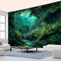 2D Lush Green Forest Backdrop Waterfall Nature Party Photo Booth Background 47.2x31.5inch/120*80cm