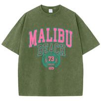 Malibu Beach Letter Printing Washed TShirt Street Women Cotton Tops Fashion Loose ONeck Short Sleeve Fashion Female Clothes S