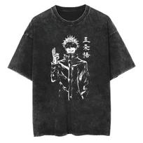 Jujutsu Kaisen Gojo Satoru T Shirt Hand Seal Graphic Men Acid Wash Oversized Streetwear Anime Retro Cotton Top Tee M