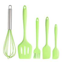 Silicone Spatulas Set - Pink 5 pcs Kitchen Utensil Set - Basting Pastry Brush - Pastry Oil Brush - Egg Beater - Slotted Turner,Green