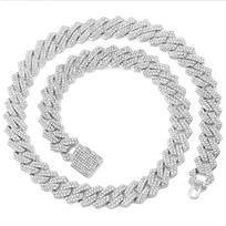 Iced Out Cuban Link Chain 14MM Prong Rhombus Diamond Cuban Chain Hip Hop Choker Necklaces Women Men Jewelry 56CM
