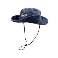 RICYGVM Western Cowboy Hat For Women Retro Washed Cotton Drawstring Fisherman Cap Unisex Outdoor Mountaineering Sunshade Visors one size tamsiai mėlyna spalva