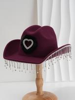 Rhinestone Western cowgirl hat metal chain solid cowboy hat heart accessories music festival dance hat curved eaves light hat Adult 56-58CM