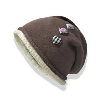 Fashion Vintage Y2k Baggy Cap Heart Button Curl Brim Knitted Beanies Cap Versatile Loose Pullover Hats Spring and Autumn kava
