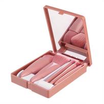 Mini kelioninė dėžutė su veidrodžiu 5 Makiažo šepetėlių rinkinys Loose Powder Foundation Brush Akių šešėlių šepetėlis Lip Smudge šepetėlis rožinė