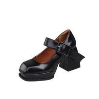 Platforma Stiletto Heels Mary Jane Aukštakulniai Batai Moteriški Lakuota Oda Stambūs kvadratiniai pirštai Sagtis Goth Moteriški Pumps Kulnas ant batų 35 juoda