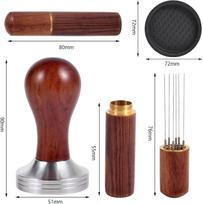 51mm 58mm Espresso Coffee Tamper Aluminum Coffee Distributor Leveler Tool Bean Press Hammer with Wooden Handle for Coffee Lovers