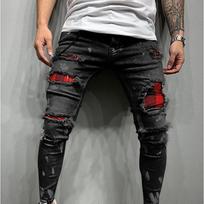 Vyriški džinsai Laisvalaikio Slim Fit Dažyti Suskilę Mažos Pėdos Vyriški Džinsai Mada XXXL juoda