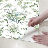 Fresh Green Leaves PVC Wallpaper Peel And Stick Watercolor Vinyl Wall Decor Pineal Self Adhesive Furniture Cabinet Sticker 44cmx300cm