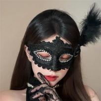 Seksuali maskaradinė kaukė su plunksnų ir nėrinių dekoracija, skirta Cosplay vakarėliui, princesės baliui, Mardi Gras, pusinė kaukė, suknelės dekoracija, žavinga, seksuali juoda