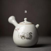 250ml Yuebai Ru Kiln Teapot Cute Cat Open Slice Ceramic Kung Fu Tea Set Style B