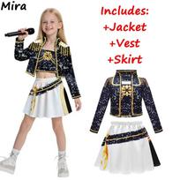 Kids Zoey Rumi Mira Stage Outfits Cosplay Girls Black Costume Uniform Halloween Party Role Playing Printed Fancy Dress Up Suits 110cm