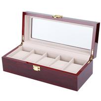 Wooden 5 Grid Watch Display Box Transparent Window AntiSlip Watch Storage Box